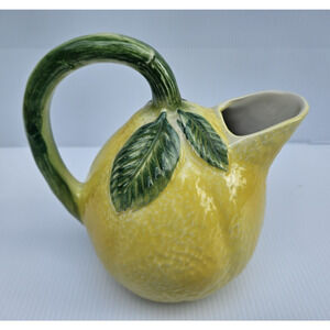 Ancora Hand Painted Lemon Shaped Pitcher- Glazed Ceramic - Stamped Made in Italy